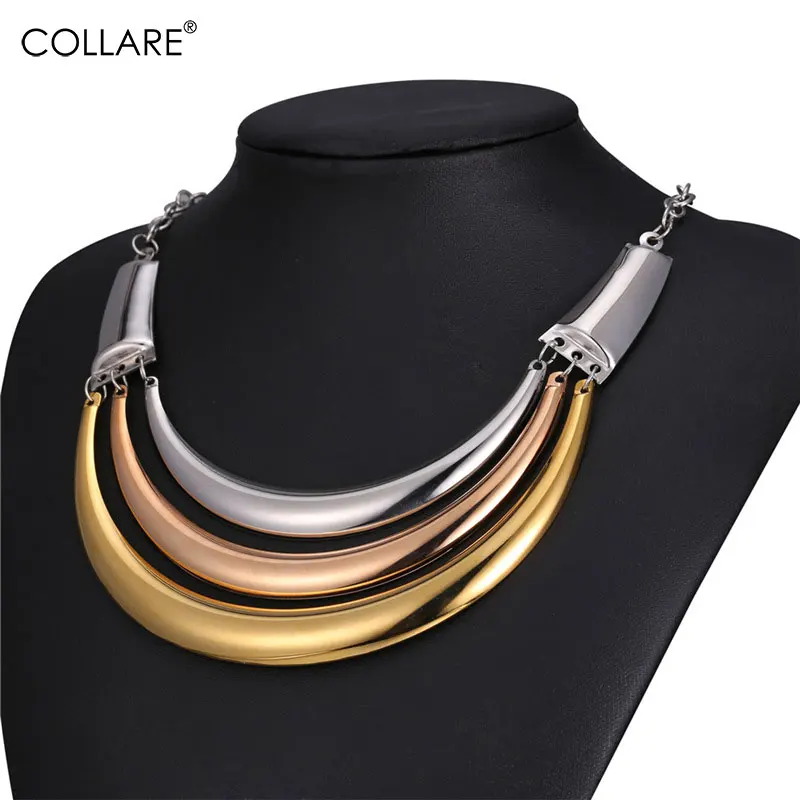 

Collare Choker Statement Stainless Steel Necklaces For Women Jewelry Gold Color 3 Layer Wholesale Necklace Women N202