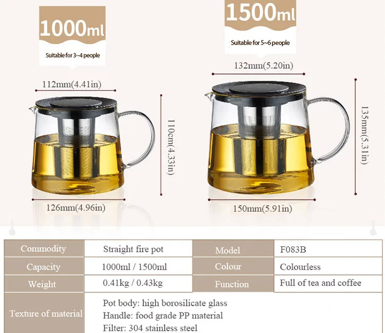 1500 мл, большой объем, прозрачный стеклянный чайник, Кофеварка, чайник, заварочный чайник из нержавеющей стали, контейнер с подогревом, китайский чай