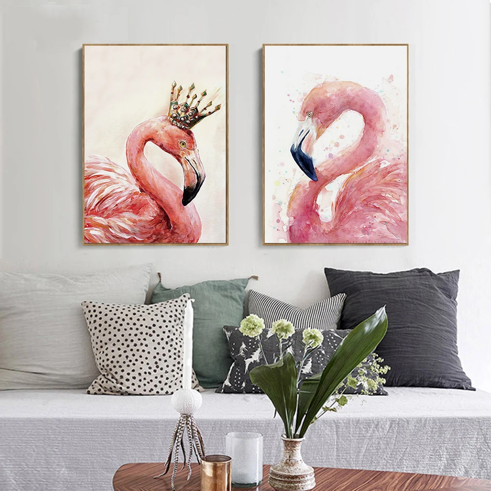 Nordic Watercolor Pink Flamingo Wall Art Canvas Painting Posters And Prints Pictures For Living Room Home Decor Unframed | Дом и сад