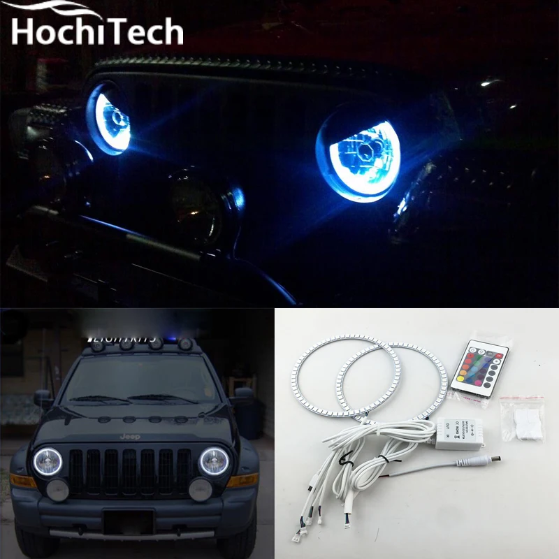Для Jeep Liberty KJ RGB светодиодные фары halo angel eyes kit Аксессуары для стайлинга автомобиля