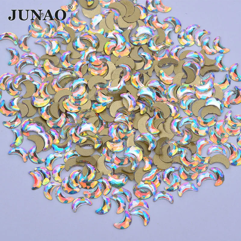 

JUNAO 5x8mm 50pcs Moon Rhinestones AB Crystal Glass Flatback Beads Nail Stones Jewelry for Handcrafts Manirure