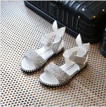 

2019 Summer Kids Sandals For Girls Party Shoes Children Beach Rabbite Ear Girls Open Toe Flat Pearl Sandals Fashion Comfortable