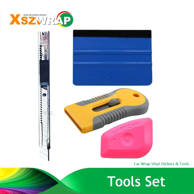 

4pcs Lil Chizler Felt Wrapped 3m Avery Squeegee Scraper And Knife Vinyl Applicator Random Color