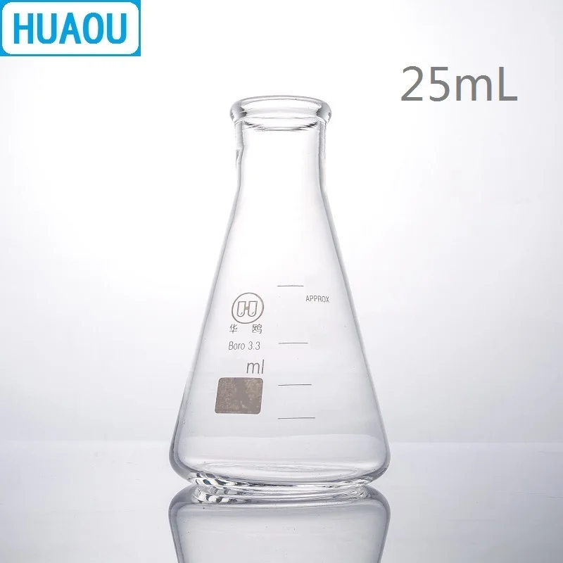 Колба Erlenmeyer HUAOU 25 мл боросилированное стекло 3 дюйма узкая горловина коническая