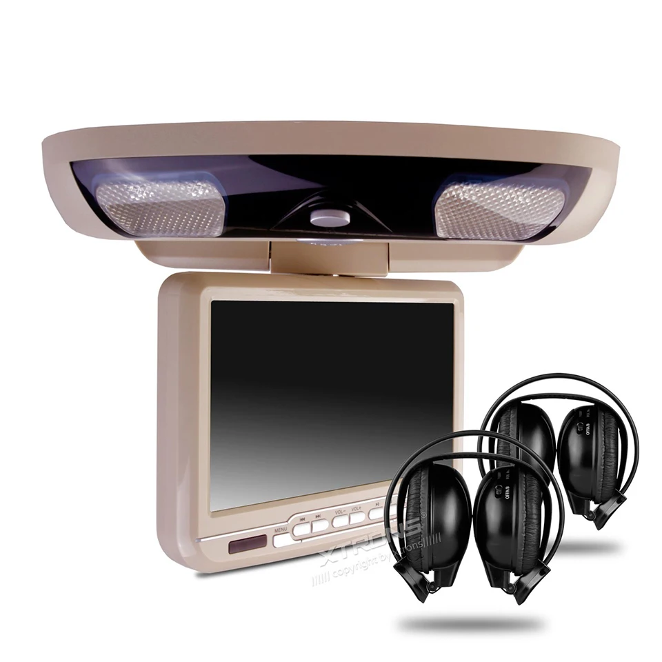 Discount 9" Flip Down Car DVD Player Roof Mounted Monitor Support 32 Bits Game Ceiling Radio Stereo Swivel Function USB SD Overhead Video 3