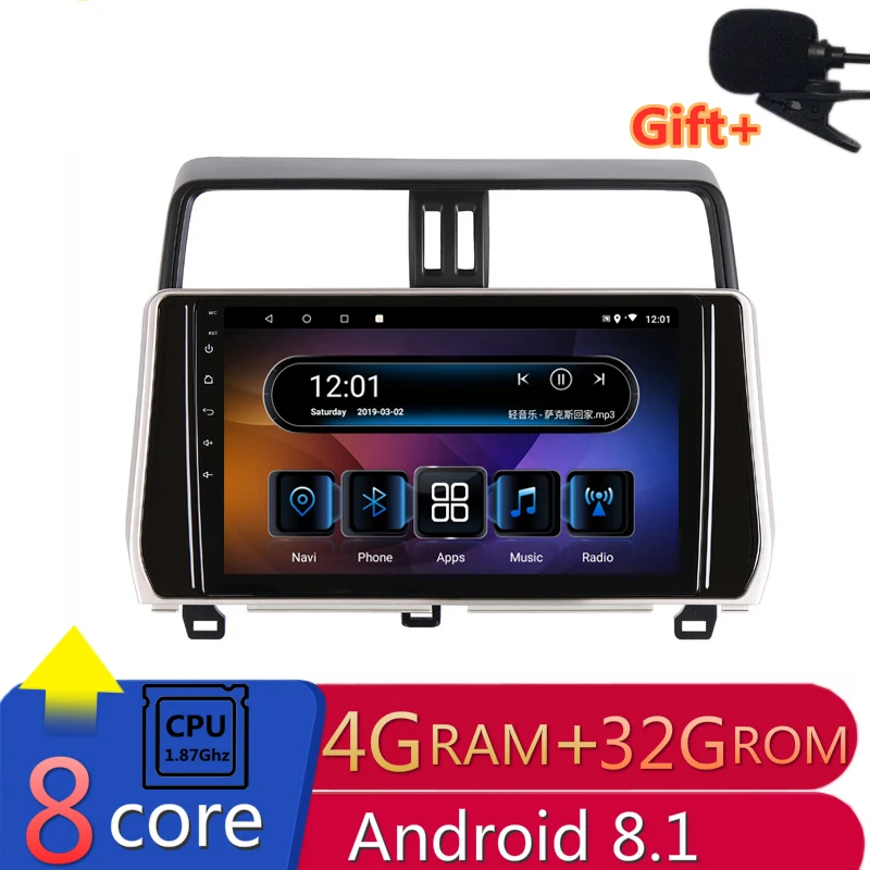 

10" 4G RAM 2.5D IPS 8 Core Android 8.1 Car DVD Multimedia Player GPS For Toyota Prado 150 2018 radio stereo navigation