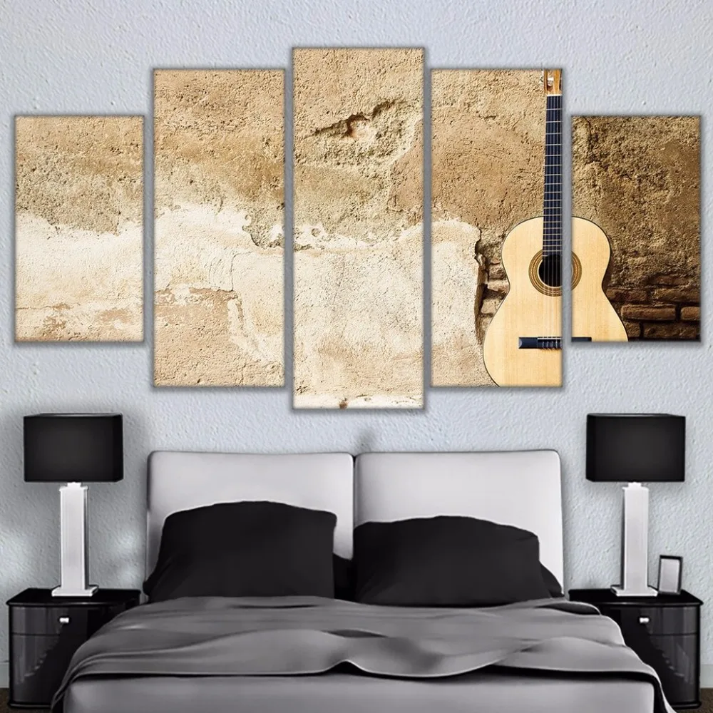 HD Printed Painting Wall Art Modular Framework Modern 5 Panel Guitar