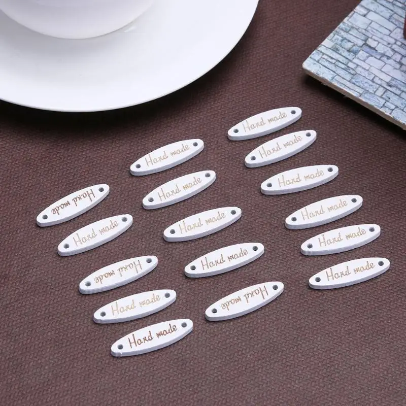 100pcs/bag DIY Wood Buttons Handmade Labels Print Label Signs DIY Sewing Craft Patch Garment Tags Christmas Decoration
