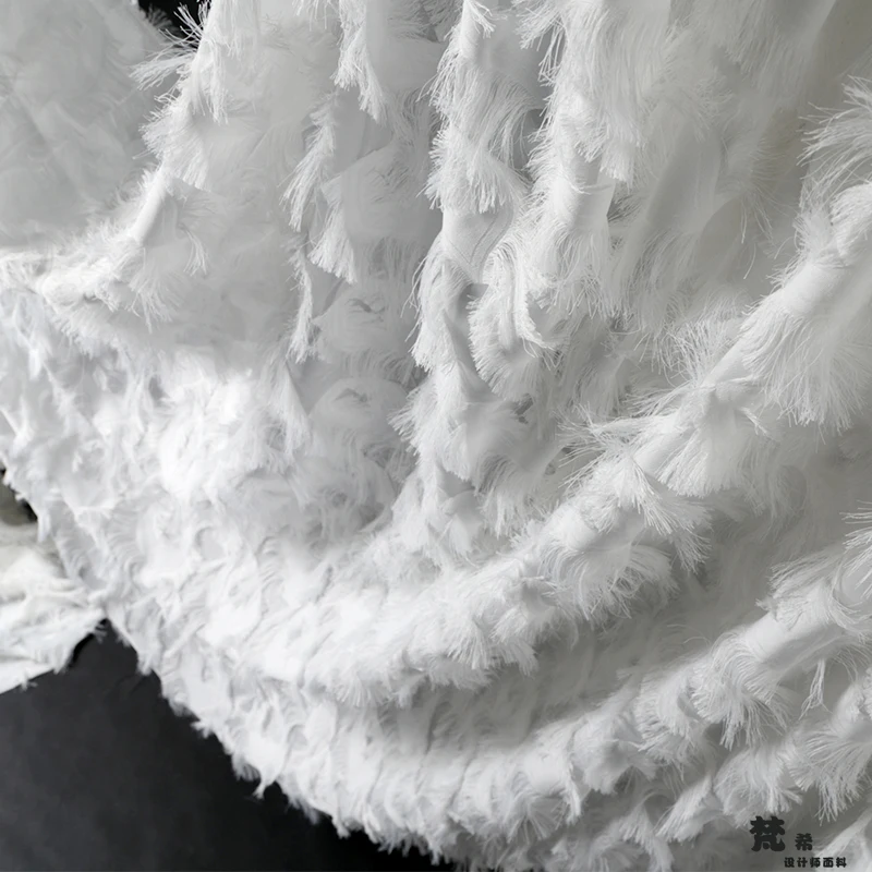 1 ярд 3d белая кружевная ткань с перьями и кисточками! роскошное женское платье из кружевного материала хорошего качества