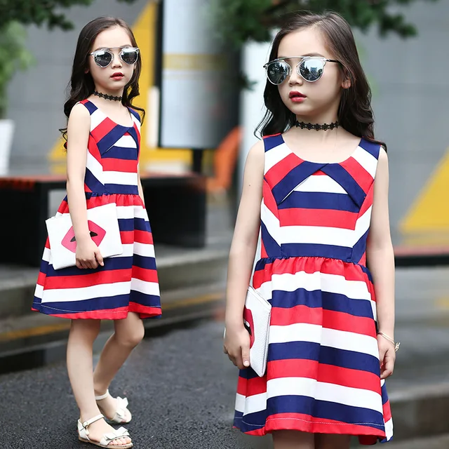 Sleeveless Striped Dress For Girls Summer 2017 Fashion Cotton Children Clothing Kids Clothes Teenage Sleeveless Striped Dress For Girls Summer 2017 Fashion Cotton Children Clothing Kids Clothes Teenage