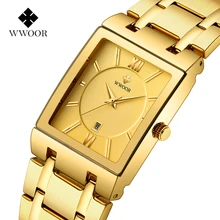 WWOOR роскошные часы топ бренда мужские прямоугольные часы из натуральной нержавеющей стали золотые часы модные деловые кварцевые наручные часы