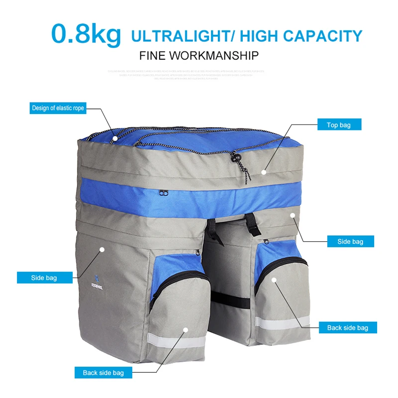 Best Roswheel 60L Bicycle Bag Black Blue Red Double Bicycle Rear Seat Rack Trunk Bag with rain cover Handbag Pannier Bike accessories 4