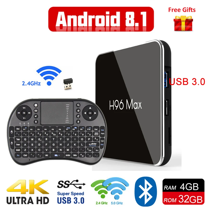 H96 Android Smart tv Box 4 ГБ ОЗУ 32 Гб ПЗУ ТВ-приставка Amlogic S905X2 1080p 4K H.265 USB3.0 3D wifi прием