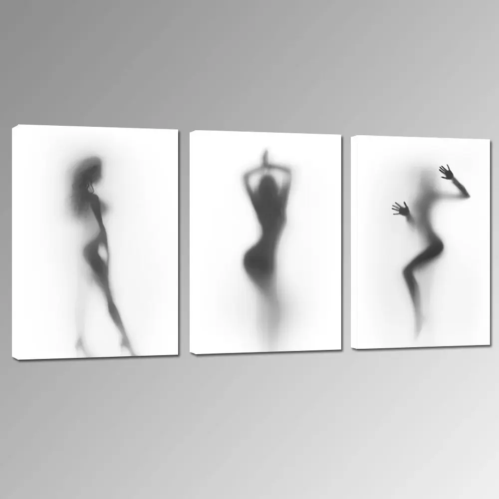 

3 Pcs Triptych HD Wall Posters and Prints Naked Girl In The Shower Hazy Shadow Canvas Wall Painting for Bed Room Decor No Frame