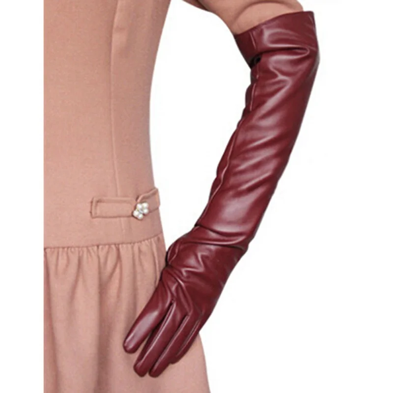 Лидер продаж женские 7 цветов опера Вечерние перчатки искусственная кожа PU выше локтя длинные перчатки Новые - Цвет: Maroon