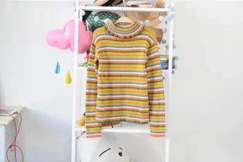 

Striped turtleneck pullovers slim knit sweater