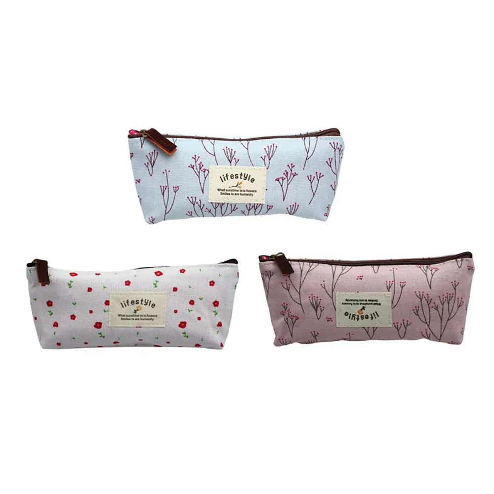 

3Pcs Vintage Flower Floral Pencil Pen Makeup Storage Bag Pouch Case Purse
