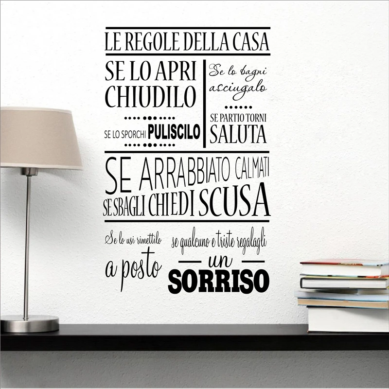 

Italian Version House Rules Quote Wall Stickers Home Decor , Vinyl Wall Art Design Decals sticker Home Decoration Free Shipping