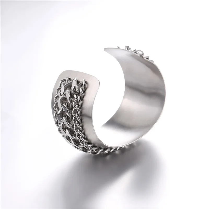 U7 Stainless Steel Big Wide Cuff Bangle Punk Cubic Chain