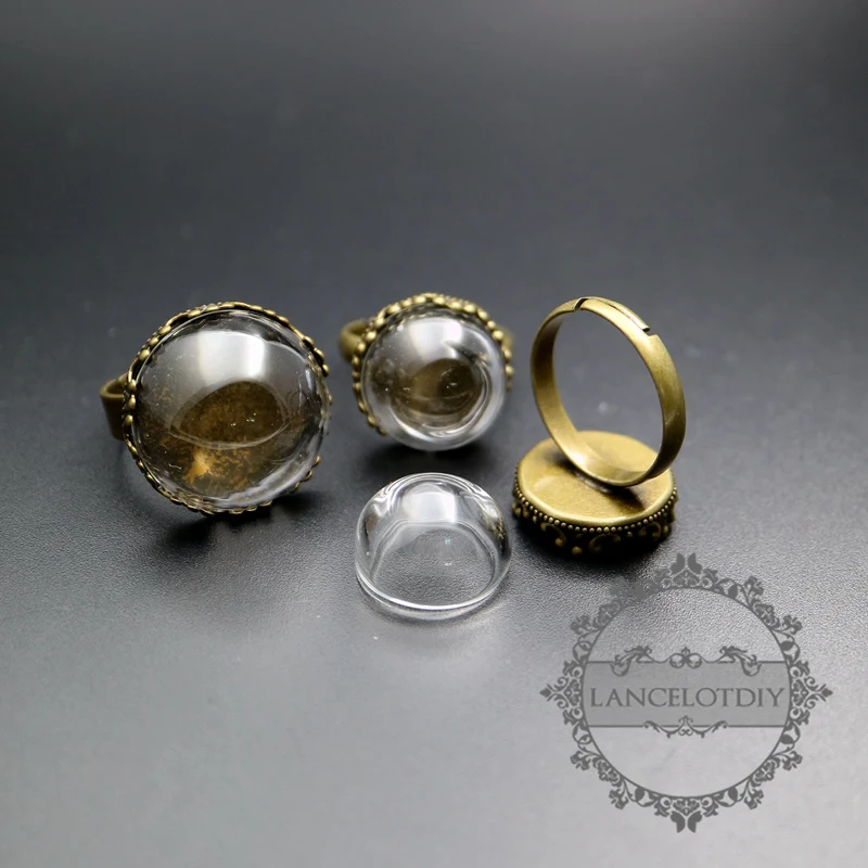 

15/20mm round glass dome cover in vintage style antiqued bronze ring bezel settings DIY supplies 1211067
