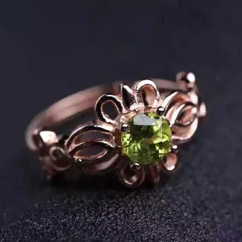 

Fidelity Natural 5mm peridot Rings s925 sterling silver Natural green gemstone hollow lace ring fine Jewelry for women