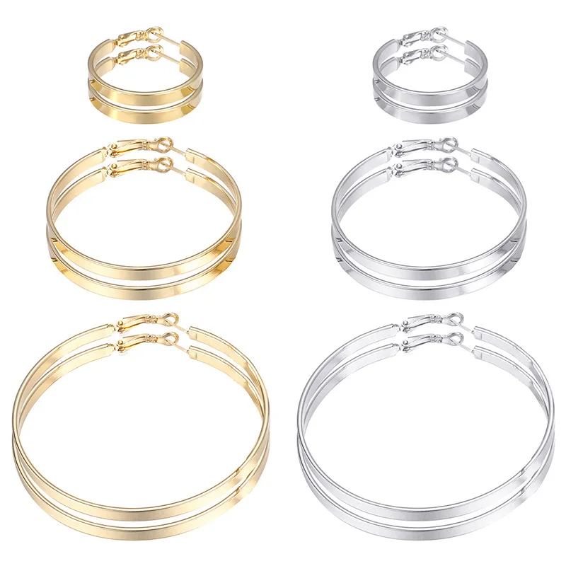 3pairs 4mm Flat Hoop Earrings for Women Silver Gold Filled Polished Round Circle Hoops Earrings Gift Diameter 20/40/60mm LGEM24