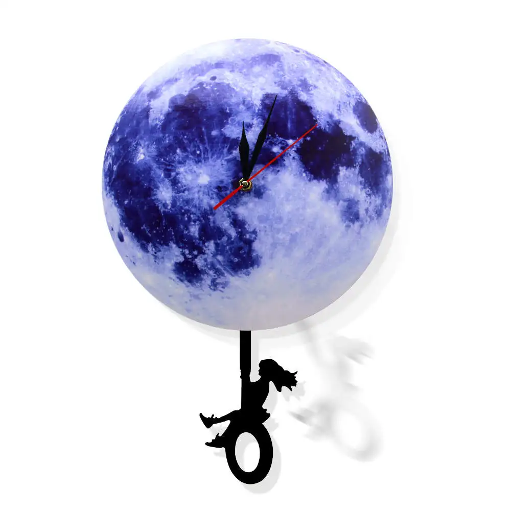 Маятник настенные часы голубая луна качающиеся часы Астрономия домашний декор современные 3D настенные часы с маятником