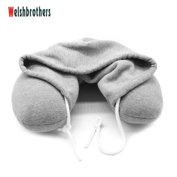 

Hooded soft pillow U-shaped body solid gray cushioning particles sucking textile cotton aircraft car travel pillow U pillow2018