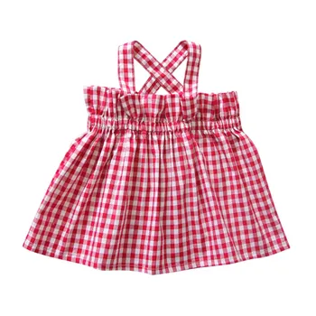 

Cute Kids Baby Girls Sling Ball Dresses Red White Plaid Cotton Vest Ballet Dress Summer Party Birthday Vestidos