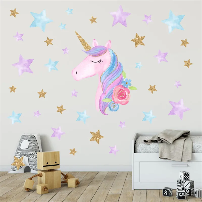 

Unicorns Star Heart Wall Stickers Kids Room Livingroom Decor DIY Living Room Bedroom Girls Room Decor