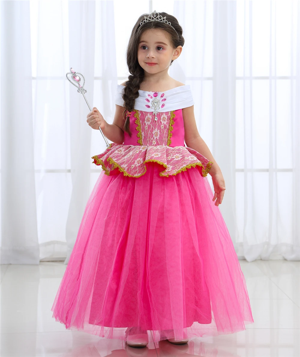 Сказочное платье принцессы Авроры; Платья с цветочным узором для девочек; Детский карнавальный костюм Спящей красавицы; праздничное бальное платье Рапунцель для подростков
