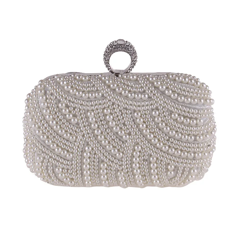 

Elegant Bag female spring pearl clutch diamond dinner bag bride wedding hand chain bag ring buckle buckle lady handbag