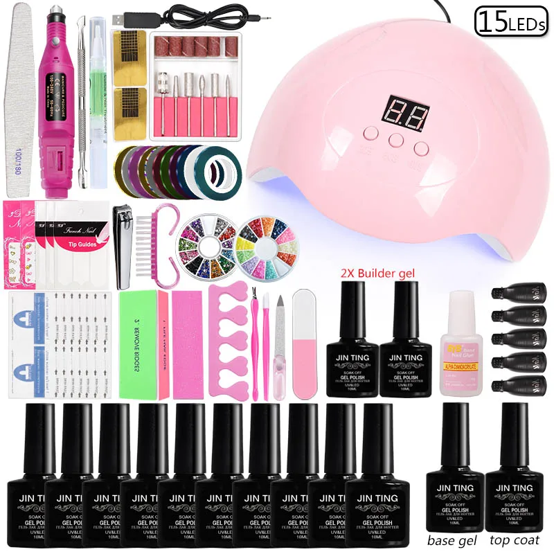 

Nail Set for Manicure Nail Extension UV Gel Manicure Kit 10 Color Polish Gel &Base Top Coat Nail Builder Gel Set Nail Polish Set
