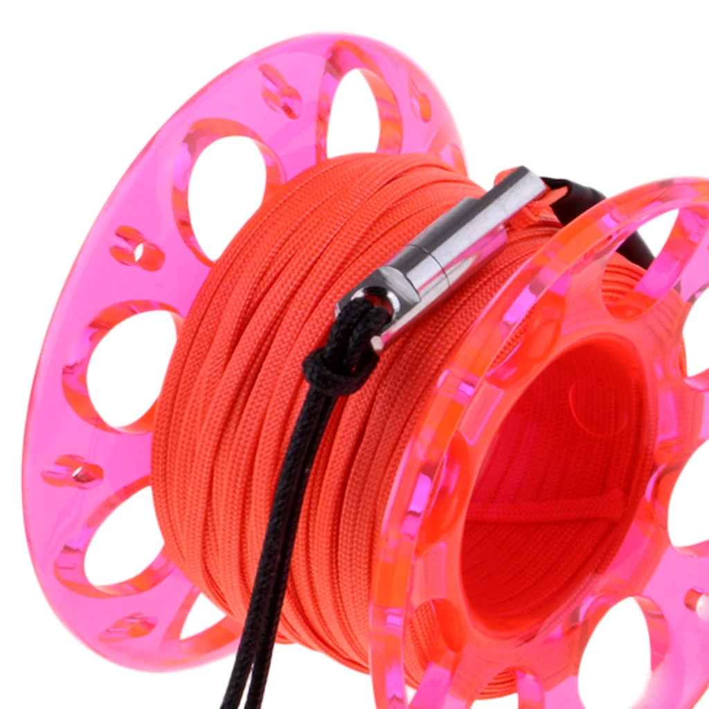 Scuba Diving Reel Spool Finger 15M/49ft Line Reels Double End Snap Bolt Swivel Clip Underwater Dive Safety Equipment