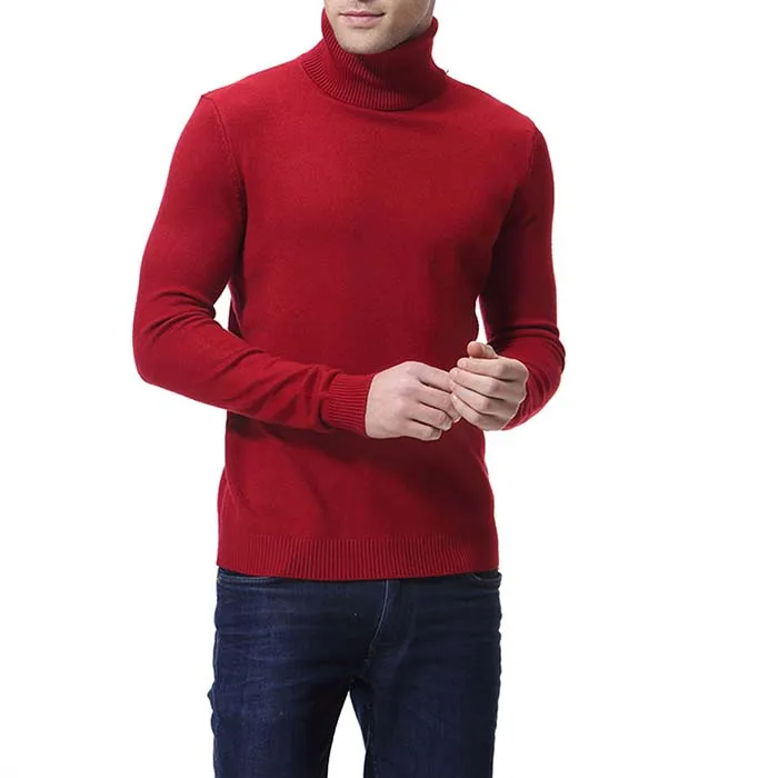 Осенний и зимний мужской свитер модный однотонный свитер с высоким воротом мужской повседневный тонкий длинный рукав вязаный высокий эластичный свитер - Цвет: red