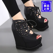 2017 Fashion Summer Muffin Thick Wedges Women Pumps Waterproof 15CM High Heels Pumps Four Seasons Shoes