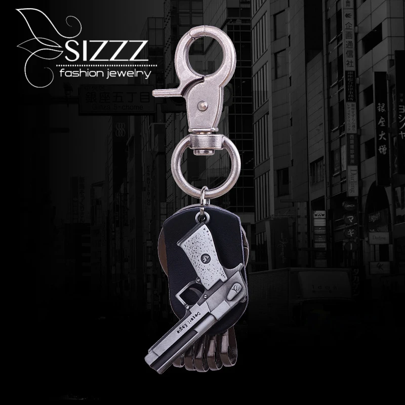 

High Quality Creative Personality Car Ornaments Retro Male Bijoux Genuine Leather KeyChain Hole Metal Key Chain For Men