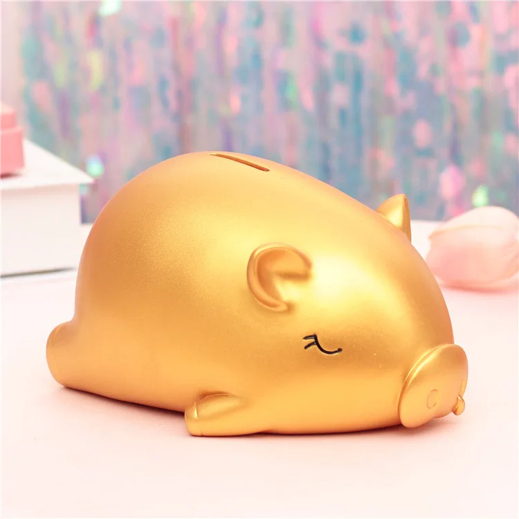 

Aqumotic Pink Pig Box Foe Money Cute Coin Storage Piggy Bank Jar Golden Pig Money Box Baby Gift Anti-break for Boy