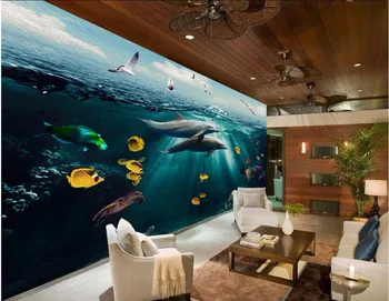 

Custom mural 3d photo wallpaper undersea world dolphin decor painting picture 3d wall murals wallpaper for living room walls 3 d