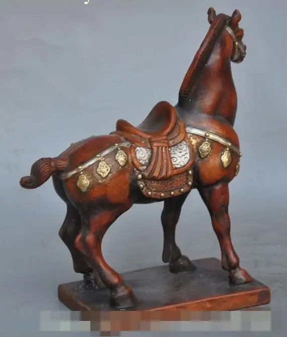 

S0810 7"chinese fengshui pure red bronze 24K Gold Gild zodiac horse Success Run Statue