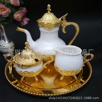 

wedding decoration kitchen European Suite Hotel home decoration Metal Coffee Set Zinc Alloy Coffee Set Metal Ceramic Coffee Set