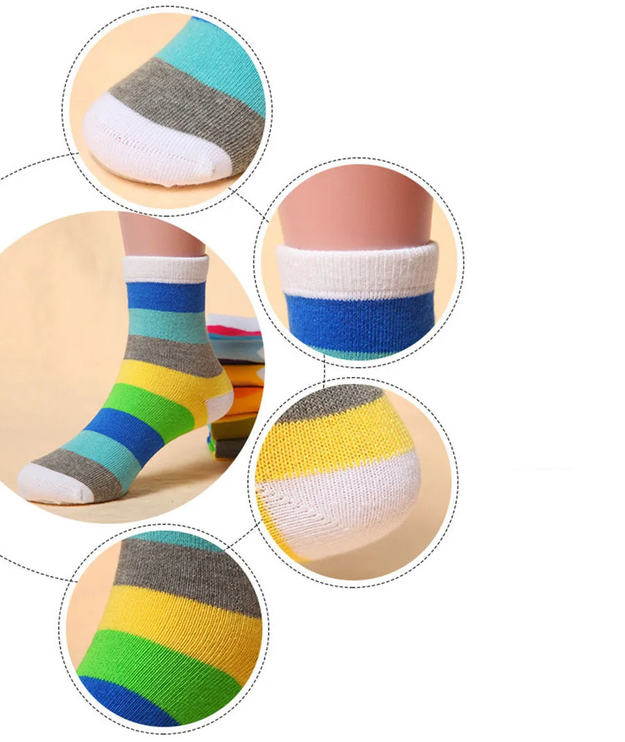 10 пар/лот полосатые носки для мальчиков и девочек весенние хлопковые носки детские носки ручной работы бесшовные