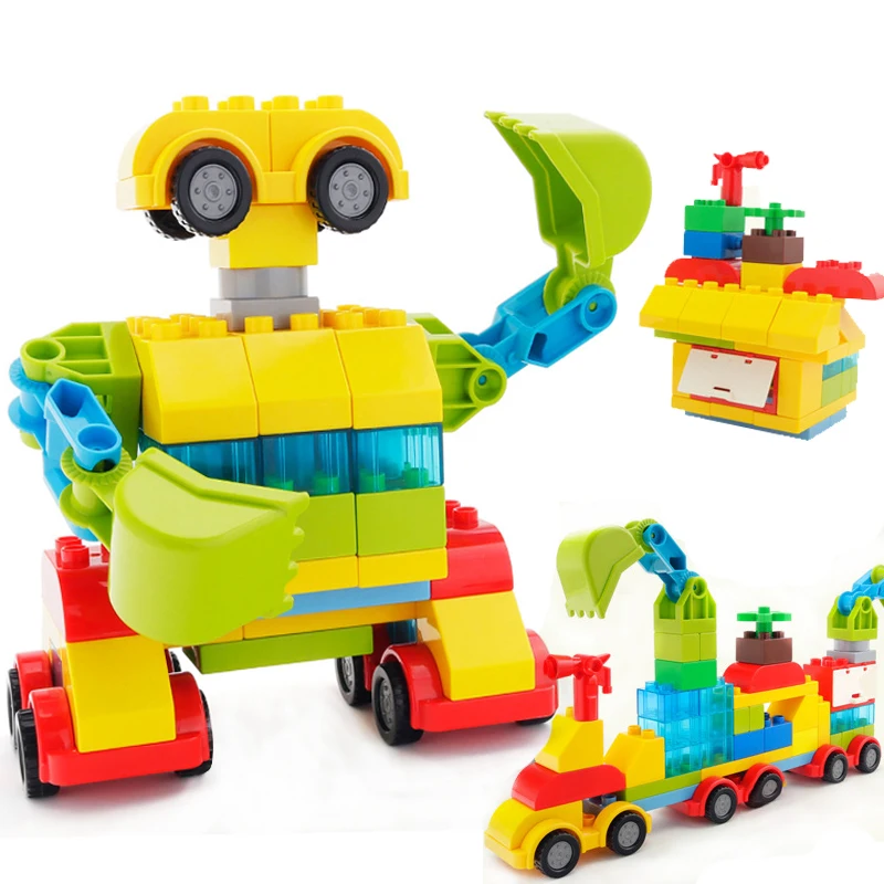 

3 in1 Deformation Robot Blocks Big Size Building Blocks Compatible Legoed Duploed Train House Educational Toys for Children Gift