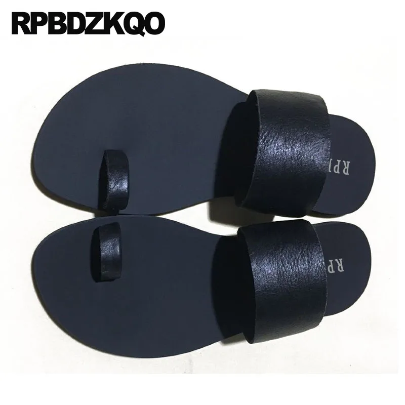 Toe Loop Native Runway Men Sandals Leather Summer Slippers Italian Soft Fashion Casual Slip On Shoes Woven Black Beach Slides
