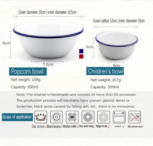 KEMORELA Новые Классические домашние красные и синие детские чаши толстые эмалированный салатник попкорн миска для фруктов