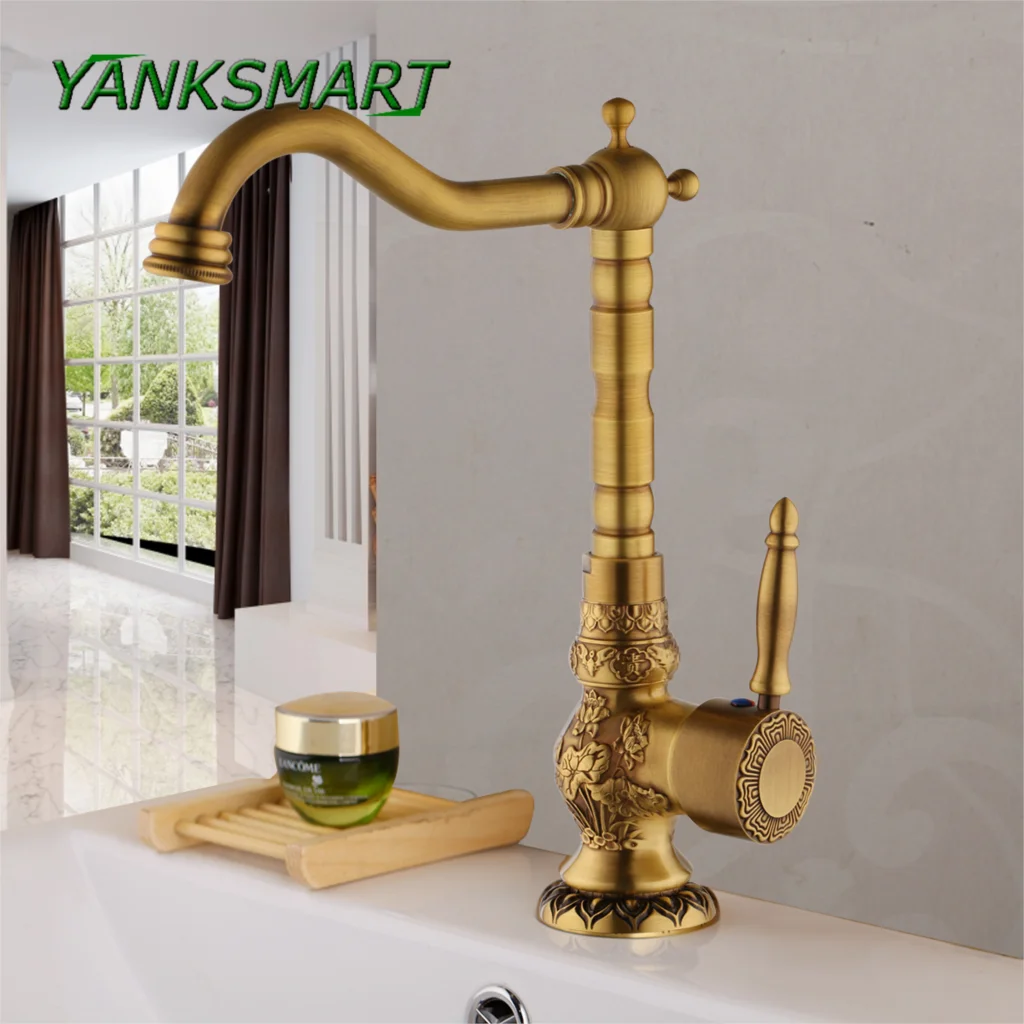 

YANKSMART Antique Brass Bathroom Basin Faucet 3 Size ChoiceBathroom Faucet Brass Basin Sink Faucet Single Handle Water Taps