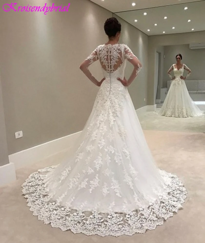 QFS021 Vestidos De Noiva красивые свадебные платья трапециевидной формы с длинными