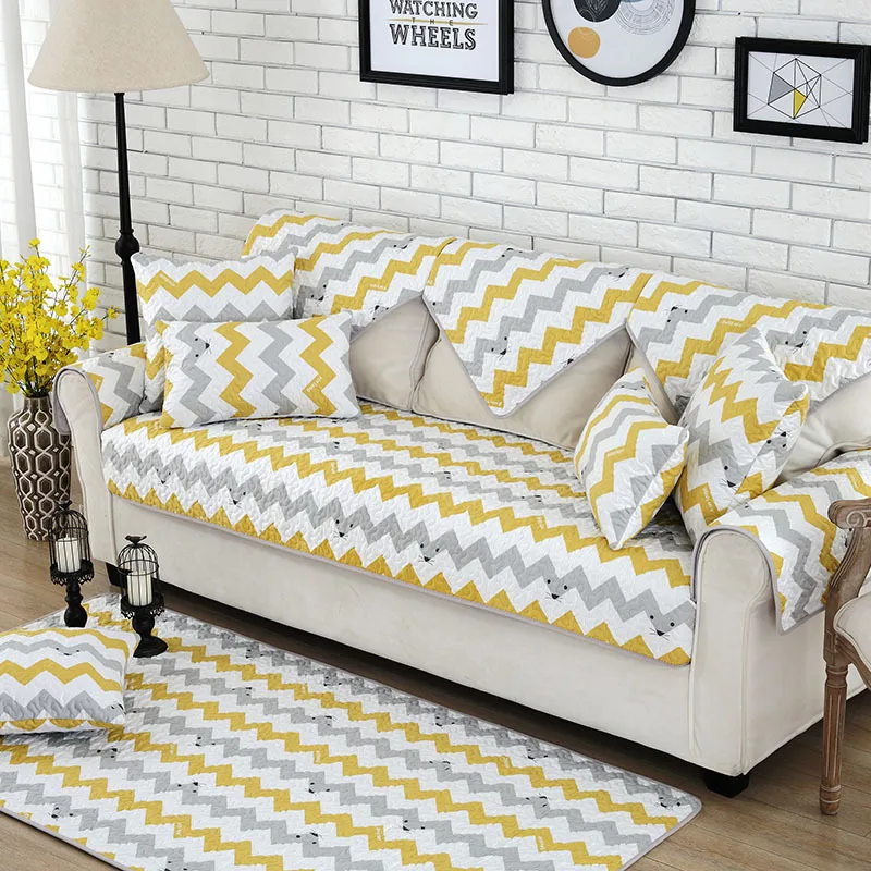 Хлопок l-образный чехол для дивана с желтыми волнистыми линиями, универсальный защитный чехол для дивана, полотенце, коврик для дивана, стеганый чехол для дивана