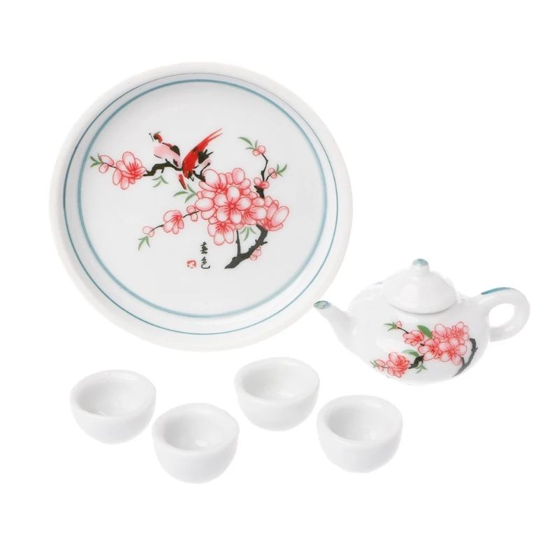 

Miniature Ornaments Ceramic Teapot Tea Cups Set Simulation Dining Tableware Pretend Play Kitchen Toys Gifts New