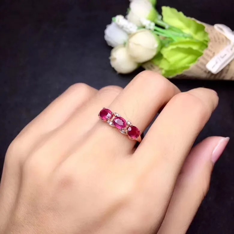 

Original ruby ring Free shipping Natural and real ruby 925 sterling silver 4*5mm*3pcs gemstone